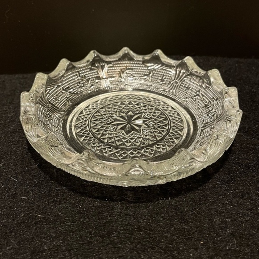 Vintage EAPG Clear Glass Trinket Dish Scalloped Edge Bowl, Ashtray